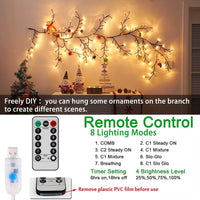 96LED Tree Branch Bedroom Wall Decoration│Willow Vine Tree Light Strip│8 Lighting Modes│Atmosphere Light Home Lighting