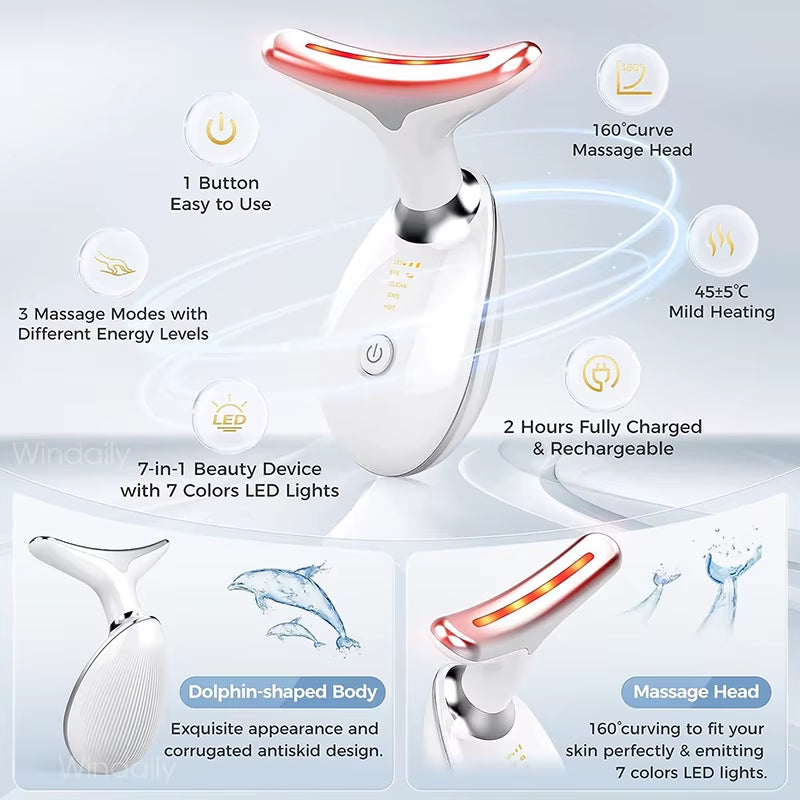 LED Neck and Face Massager for Skin Rejuvenation and Sculpting - Facial Lifting Beauty Device