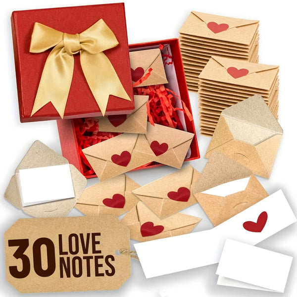 30Pcs Mini Envelopes with Heart Stickers Love Notes┃DIY Mini Love Note Set.