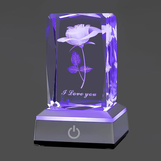 3D Rose Crystal Night Lamp with Adjustable LED Multicolor Lights