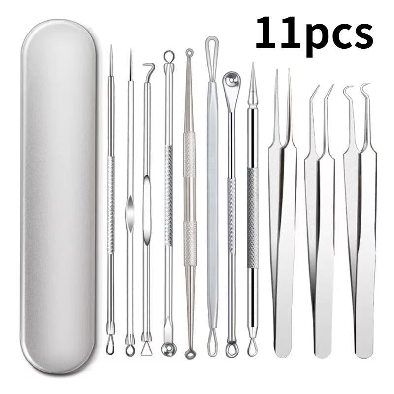 Professional Blackhead & Acne Extraction Tool Kit – Stainless Steel Pore Cleaner Needles for Deep Facial Cleansing (4/6/8/11 PCS Set)