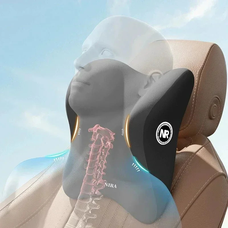 DriveComfort™ Universal Memory Foam Car Headrest & Lumbar Support Pillow – Back Pain Relief Cushion