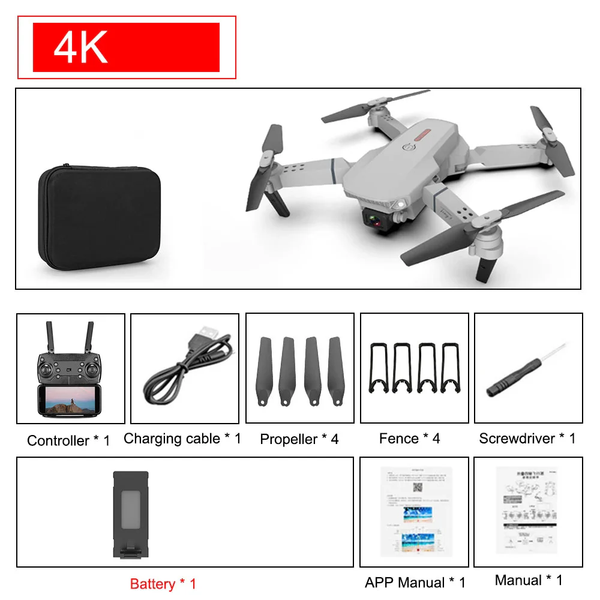 E88 Pro Foldable Quadcopter Drone┃WIFI FPV, HD 4K Camera, Altitude Hold.