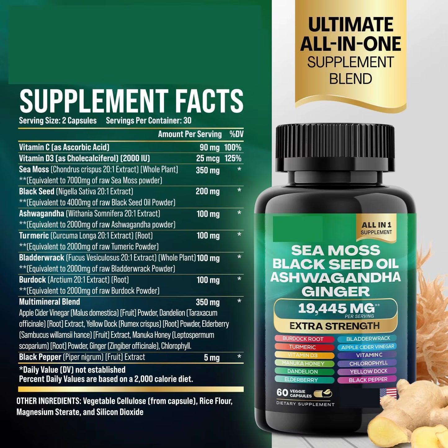 Organic SHILAJIT Ashwagandha Capsules┃8 in 1 Sea Moss Capsule with Black Seed Oil.