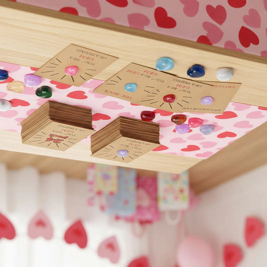 24Pcs Valentines Cards with Heart-Shape Gems┃Valentine Exchange Cards.