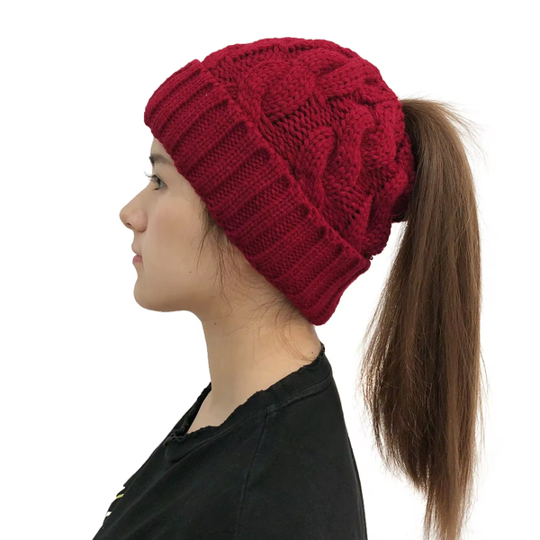 Womens Winter Knitted Beanie | Ponytail Beanie | Warm Wool Beanie Hats