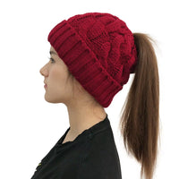 Womens Winter Knitted Beanie | Ponytail Beanie | Warm Wool Beanie Hats