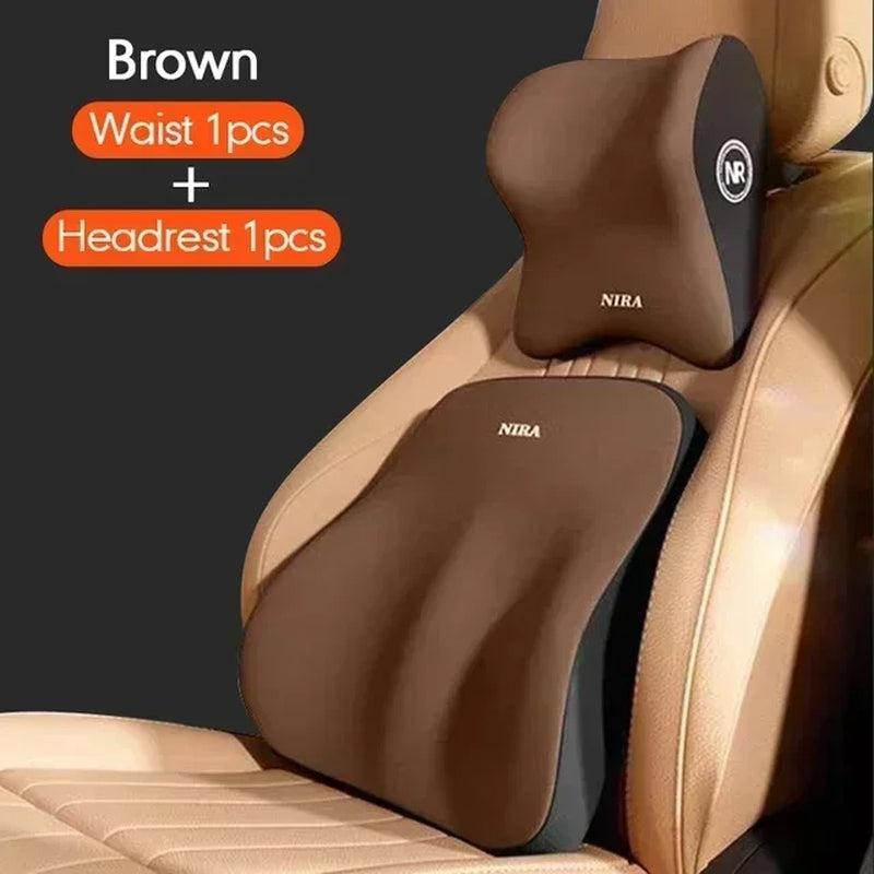DriveComfort™ Universal Memory Foam Car Headrest & Lumbar Support Pillow – Back Pain Relief Cushion