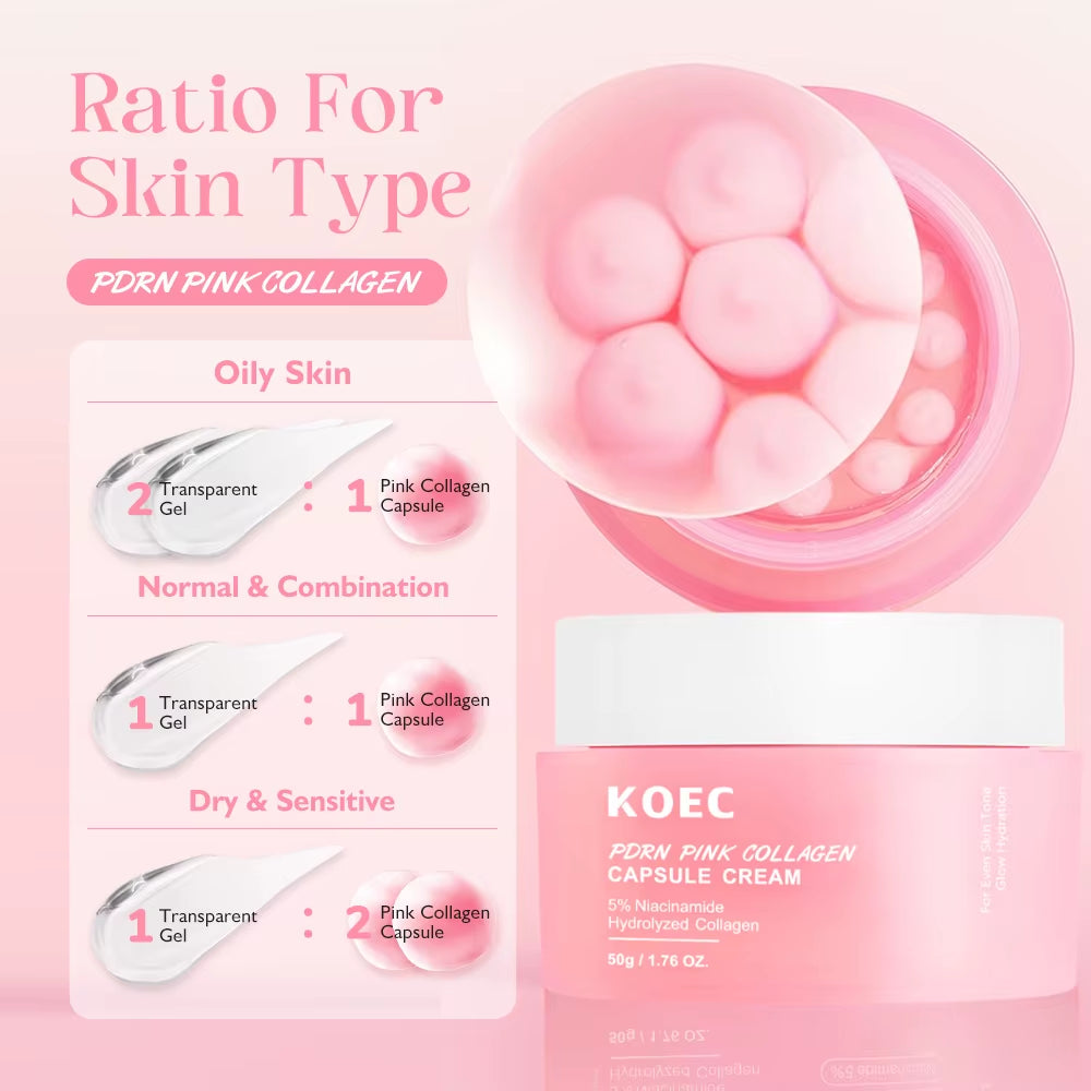  Pink Collagen Capsule Cream┃Anti-Wrinkle┃Hydrating┃Glowing┃Increase Elasticity 5%┃Niacinamide Hydrolyzed Collagen.