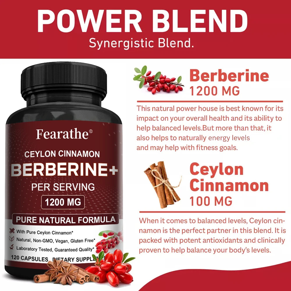 Berberine with Ceylon Cinnamon Capsules┃Supports Immune System┃Antioxidant┃Balance┃Liver Health┃Digestion