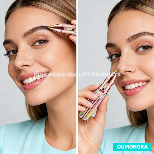A woman using the BrowSilk™ Precision Facial Hair Trimmer – Portable Eyebrow & Face Hair Remover.