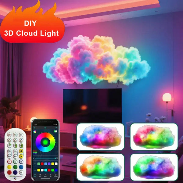 3D Cloud LED Light┃Music Sync┃Multicolor RGBIC LED Strip Lights┃Remote & App Control┃