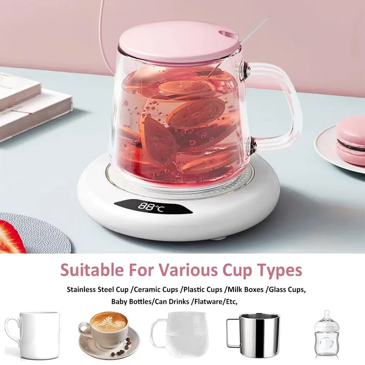 Thermostatic Heating Coaster│USB Home Heating Coaster│3-Speed Adjustment Heating│55 Degrees│