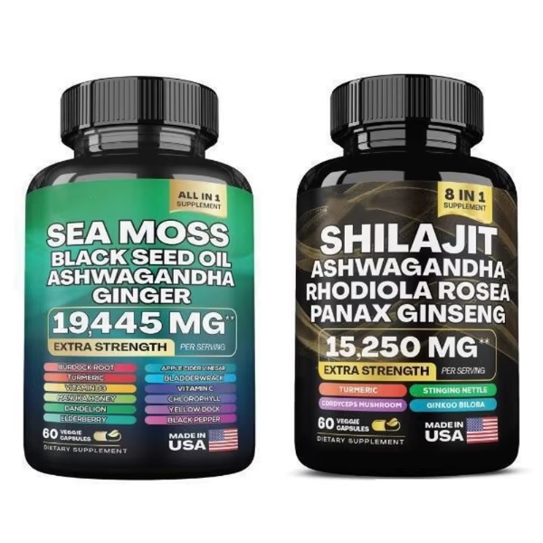 Organic SHILAJIT Ashwagandha Capsules┃8 in 1 Sea Moss Capsule with Black Seed Oil.