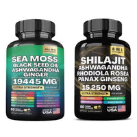Organic SHILAJIT Ashwagandha Capsules┃8 in 1 Sea Moss Capsule with Black Seed Oil.