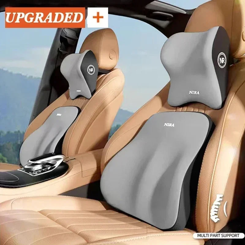 DriveComfort™ Universal Memory Foam Car Headrest & Lumbar Support Pillow – Back Pain Relief Cushion