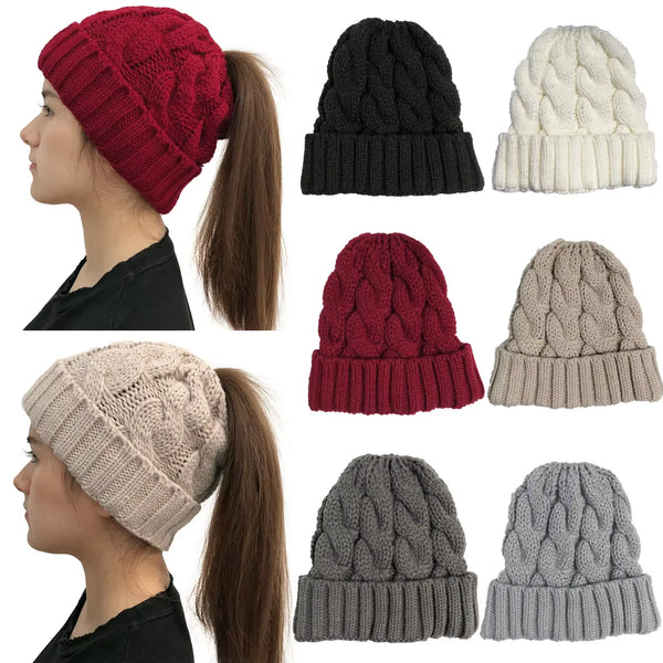 Womens Winter Knitted Beanie | Ponytail Beanie | Warm Wool Beanie Hats