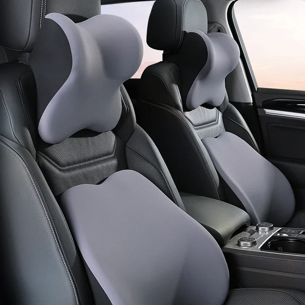 DriveComfort™ Universal Memory Foam Car Headrest & Lumbar Support Pillow – Back Pain Relief Cushion