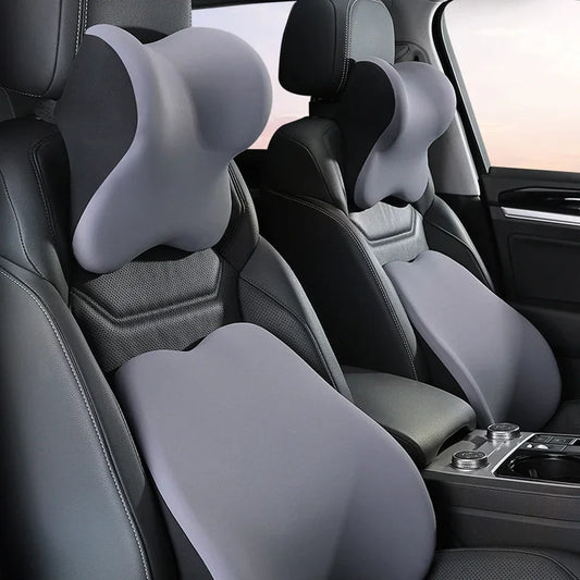DriveComfort™ Universal Memory Foam Car Headrest & Lumbar Support Pillow – Back Pain Relief Cushion