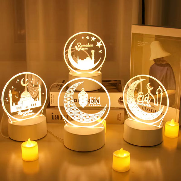 Premium 3D Eid & Ramadan LED Lamps┃Warm Glow Islamic Home Decor Light 