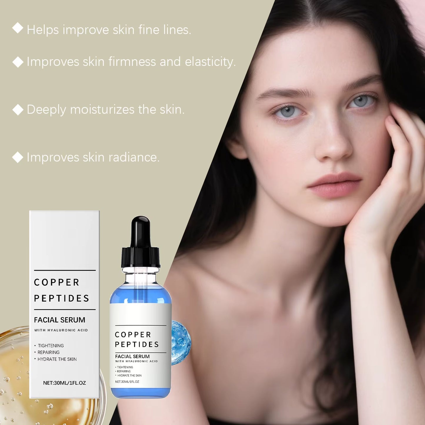 HydraFusion™ Copper Peptide & Hyaluronic Acid Serum – Deep Hydration, Brightening & Skin Repair