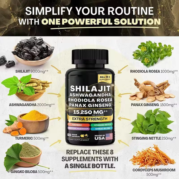 Organic SHILAJIT Ashwagandha Capsules┃8 in 1 Sea Moss Capsule with Black Seed Oil.