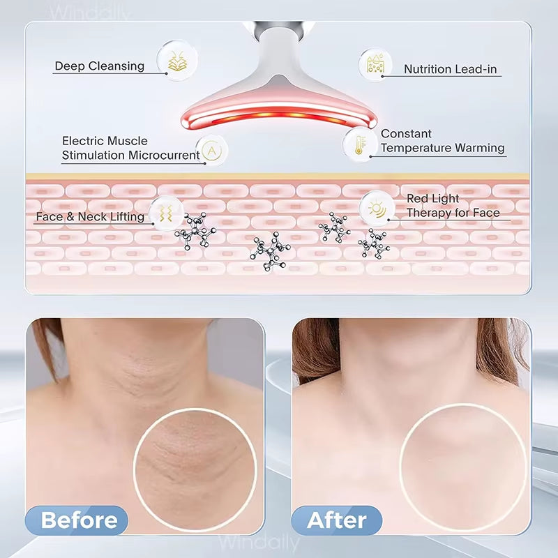 LED Neck and Face Massager for Skin Rejuvenation and Sculpting - Facial Lifting Beauty Device