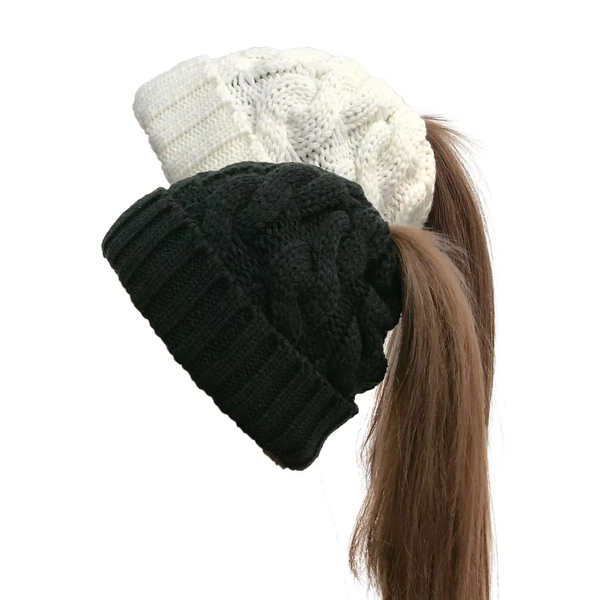 Womens Winter Knitted Beanie | Ponytail Beanie | Warm Wool Beanie Hats