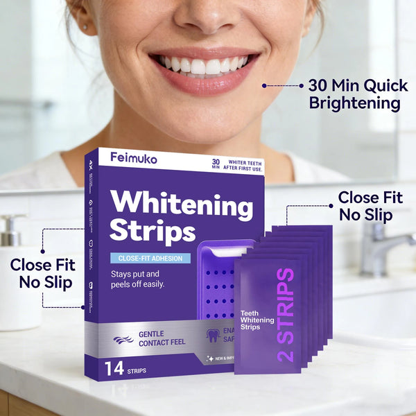 PurpleGlow™ Teeth Whitening Strips – Mint Fresh Breath & Bright Smile Whitening Patches