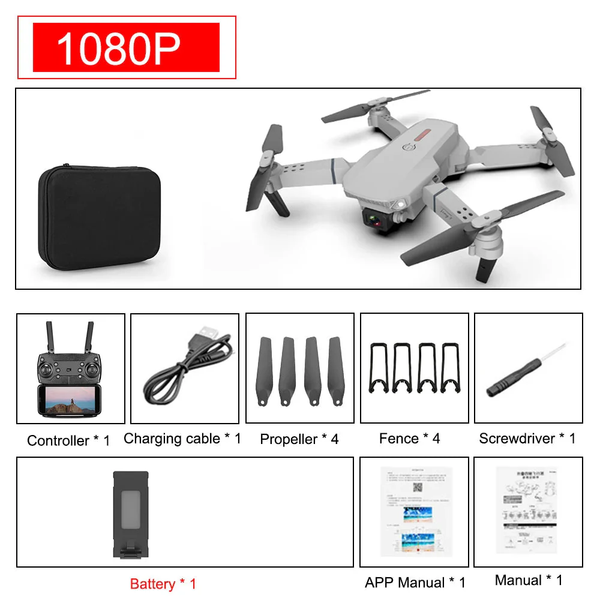 E88 Pro Foldable Quadcopter Drone┃WIFI FPV, HD 4K Camera, Altitude Hold.